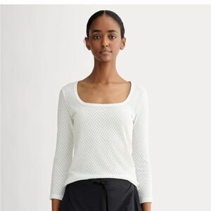 Everlane White square neck 3/4 length pointelle top- medium